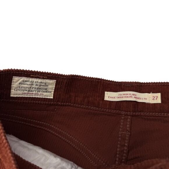 LEVI'S Premium 70's High Flare Smooth Corduroy Pant Size 27 Mahogany Rust Red - Picture 4 of 10